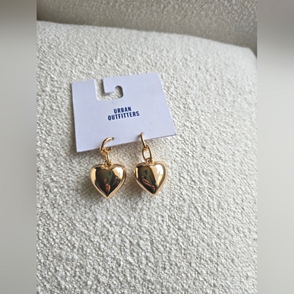 NEW! Urban Outfitters,  Puffy Heart Drop Dangle Earring, Gold, NWT! - Picture 1 of 2
